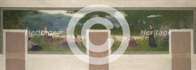 Sketch for the town hall of Bagnolet: summer landscape, young women in the meadows, 1893. Creator: Henri Rachou.