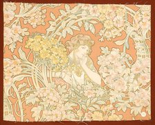 Woman among flowers (printed fabric), 1898-1899. Creator: Mucha, Alfons Marie (1860-1939).