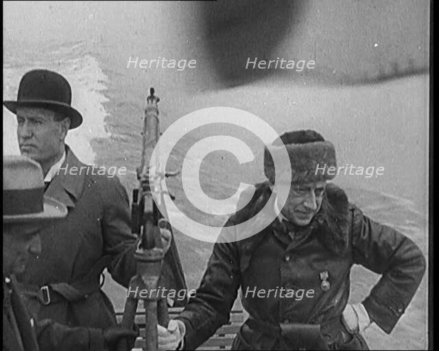 Benito Mussolini (Il Duce) and Gabriele D'Annunzio Speeding Across Lake Garda, Italy..., 1929. Creator: British Pathe Ltd.