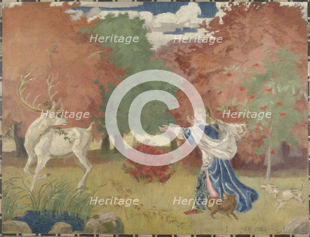 A knight disguised as a stag - design for a tapestry, 1920. Creator: Joakim Skovgaard.