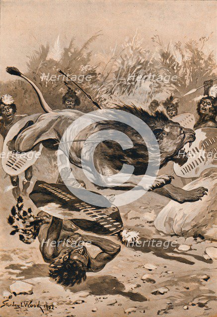 'As The Lion Charged', 1902, (1903). Artist: Stanley Llewellyn Wood.