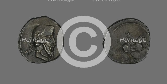 Denarius (Coin) Depicting a Bearded Man, about 90 BCE. Creator: Unknown.