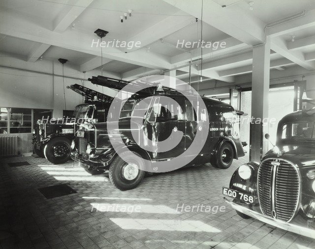 Fire engines at Battersea Fire Station, Este Road, Battersea, London, 1938. Artist: Unknown.