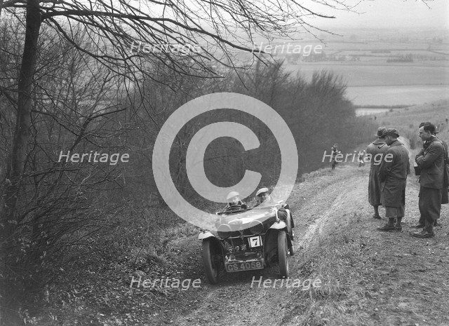 MG J2 competing in a trial, Crowell Hill, Chinnor, Oxfordshire, 1930s. Artist: Bill Brunell.