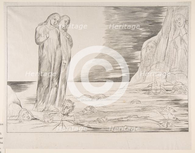 The Circle of Traitors: Dante's Foot Striking Bocca degli Abbate, from Dante's Infe..., ca. 1825-27. Creator: William Blake.