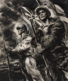 British sailor and Russian sailor, with bayonetted rifles, between 1939 and 1946. Creators: Central Office of Information, Unknown.