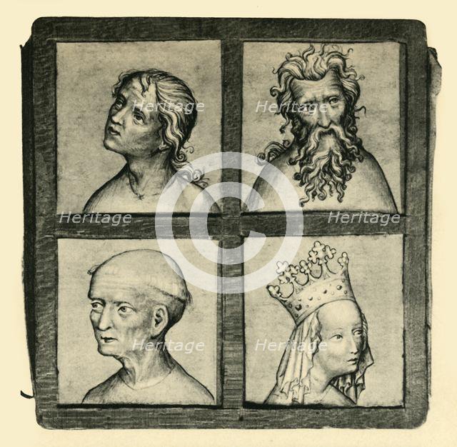 Sketches of heads, early 15th century, (1943). Creator: Unknown.