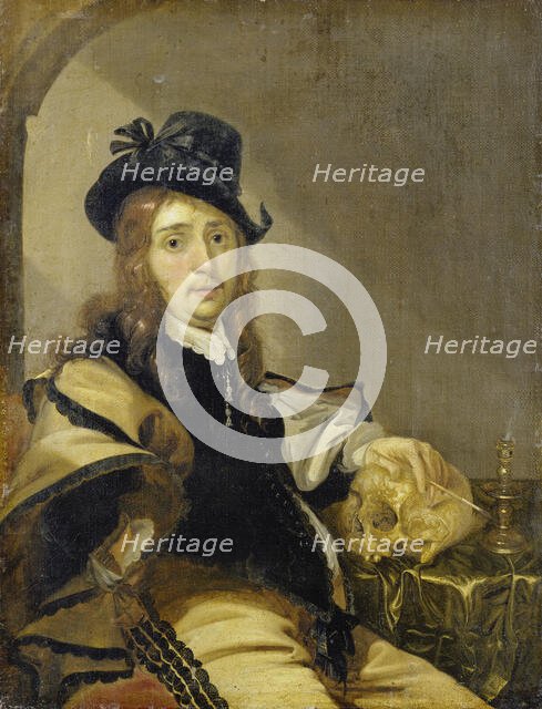 Self-portrait with Skull, c1645. Creator: Karel Slabbaert.