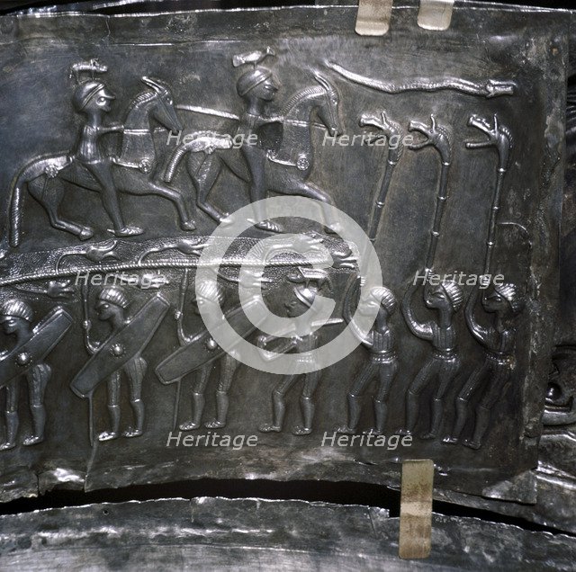 Detail from Gundestrup Cauldron, showing a procession with trumpets, Danish, c100 BC. Artist: Unknown