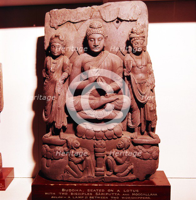 Buddha meditating with disciples, Sariputta and Moggallana, c2nd-3rd century. Artist: Unknown.