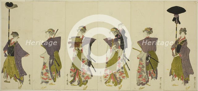 Parody of a daimyo procession, c. 1805/07. Creator: Utagawa Toyohiro.