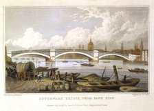 'Southwark Bridge from Bank Side', London, 1817. Artist: Thomas Hosmer Shepherd