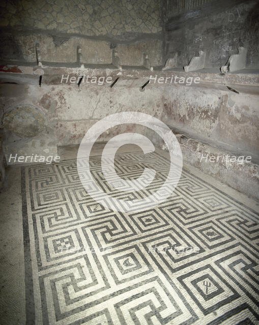 Geometric mosaic, female tepidarium, thermal baths, Herculaneum, Italy, 2002. Creator: LTL.