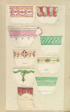 Nine Designs for Decorated Cups, 1845-55. Creator: Alfred Crowquill.