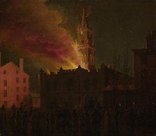 Conflagration of the Masonic Hall, Chestnut Street, Philadelphia, Pennsylvania, 1819. Creators: Samuel Jones, John Lewis Krimmel.