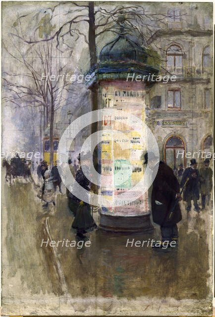 A Morris column, c1885. Creator: Jean Beraud.