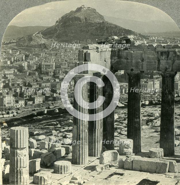 'The Parthenon on the Acropolis - View N.E. over Athenai (Athens) to Mount Lycabettus, Greece', c193 Creator: Unknown.