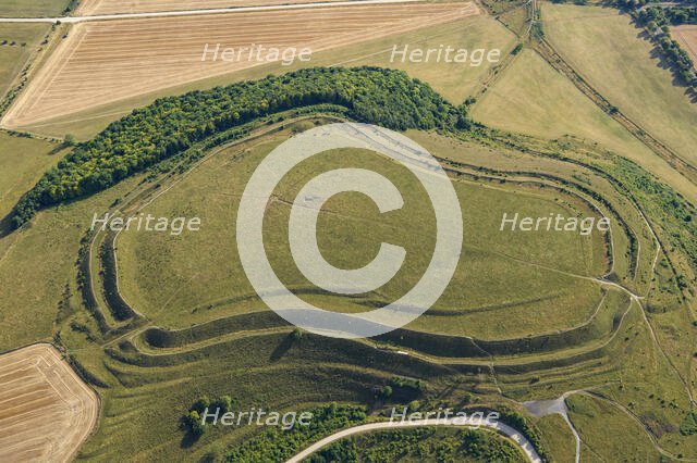 Battlesbury Hill, a multivallate Iron Age hillfort earthwork, Warminster, Wiltshire, 2022. Creator: Damian Grady.