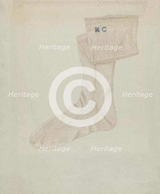 Shaker Woman's Stocking, c. 1936. Creator: Betty Fuerst.
