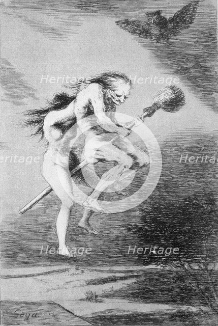 Los Caprichos, series of etchings by Francisco de Goya (1746-1828), plate 68: 'Linda maestra' (Pr…