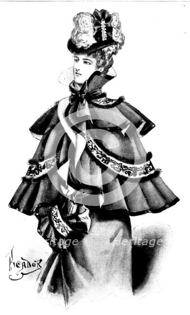 Ladies' Page: a fur-trimmed cape, 1898. Creator: Picador.