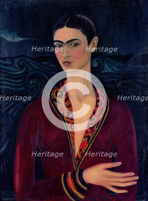 Self-Portrait with a Velvet Dress, 1926.  Creator: Frida Kahlo.