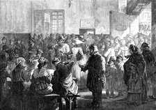 The Distress in Paris: giving soup to the poor at the charity kitchen, rue de Sevres, 1874. Creator: Jenkin.