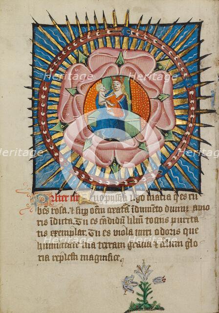 The Virgin and Child in a Pink Rose with a White Lily; Illustrated Vita Christi..., about 1480-1490. Creator: Unknown.