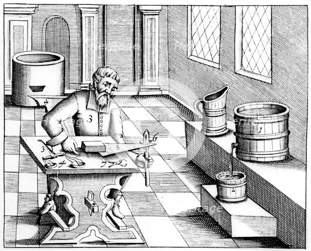 Checking the quality of saltpetre (nitre, potassium nitrate, or KN03), 1683. Artist: Unknown