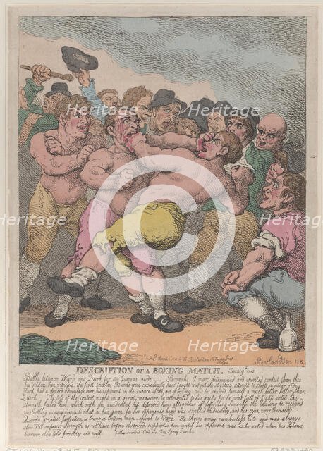 Description of a Boxing Match between Ward and Quirk for 100 Guineas a side, Marc..., March 1, 1812. Creator: Thomas Rowlandson.