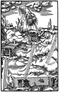 Sectional view of a German mine, 1556. Artist: Unknown