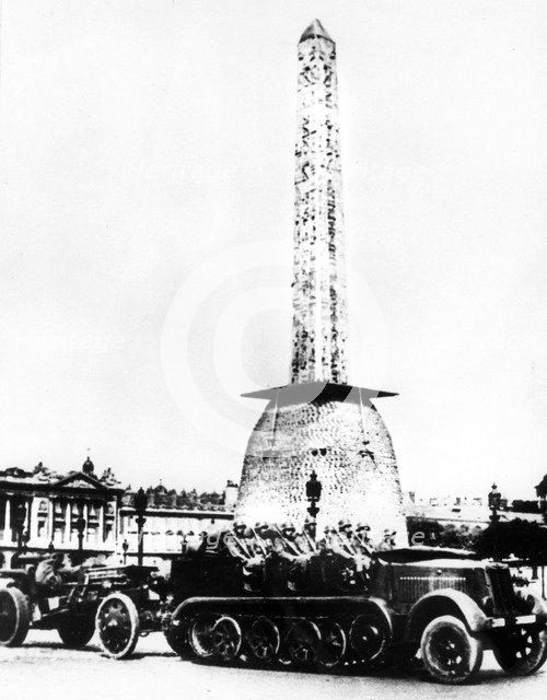 German artillery driving through the Place de la Concorde, Paris, 1940. Artist: Unknown