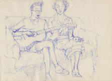 Couple with a guitar, c1950. Creator: Shirley Markham.