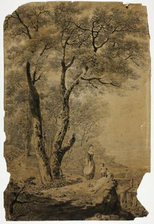 Wooded Landscape with Two Women in Foreground, n.d. Creator: Jean-Baptiste Pillement.