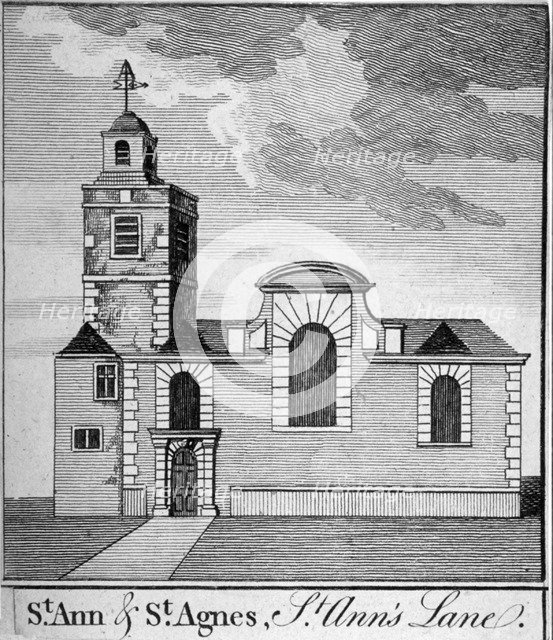 St Anne and St Agnes, Gresham Street, City of London, 1750.                           Artist: Anon
