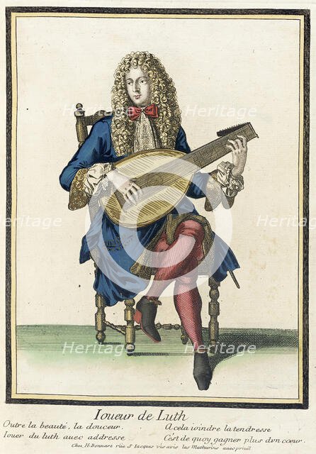 Recueil des modes de la cour de France, 'Joueur de Luth', Bound 1703-1704. Creator: Henri Bonnart.