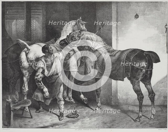 Le maréchal anglais (The English blacksmith). From 'Études de chevaux, Grands chevaux'..., 1822. Creator: Theodore Gericault.