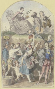 A crowning of an artist, a crowd below. Creator: Albert Hendschel.