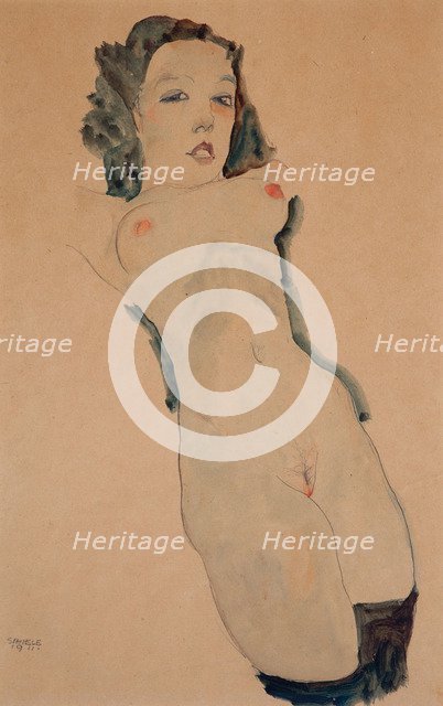 Reclining Nude with Black Stockings. Artist: Schiele, Egon (1890–1918)