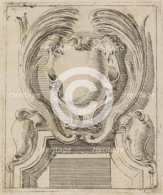 Architectural Motif with Three Shields, c. 1690. Creator: Carlo Antonio Buffagnotti.