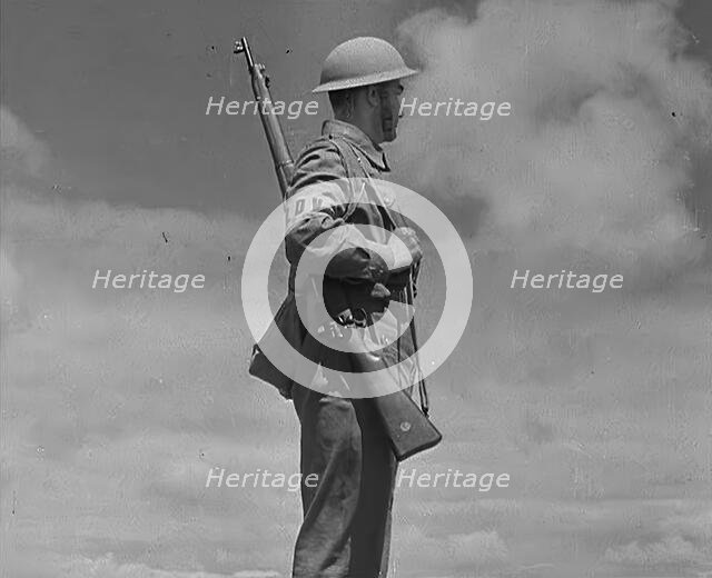 A British Local Defence Volunteer on Guard, 1940. Creator: British Pathe Ltd.
