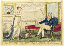 Miss Endeavouring to Excite a Glow with Her Dutch Play Thing, published July 1, 1814. Creator: Isaac Robert Cruikshank.