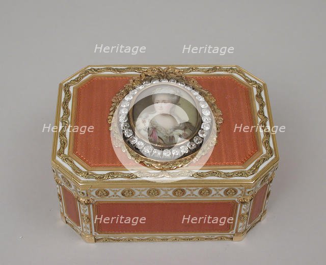 Snuffbox with portrait of Catherine II (1729-1796), Empress of Russia, 1774-75, miniature ca. 1786. Creator: Joseph Etienne Blerzy.