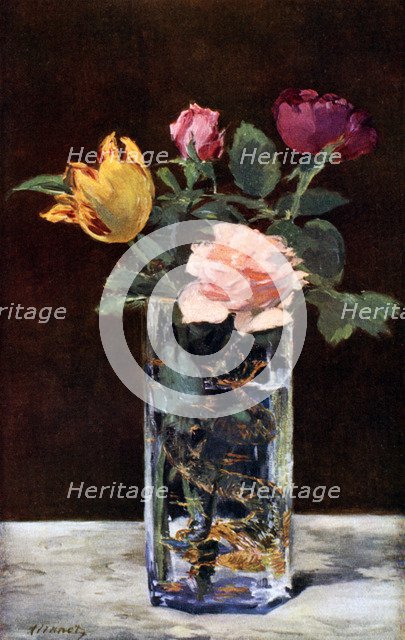 Still life with roses and tulips in a dragon vase, 1882 (1931).Artist: Edouard Manet