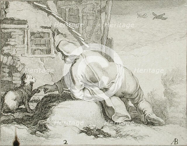 Peasant and Cat, 17th century. Creator: Frederick Bloemaert.