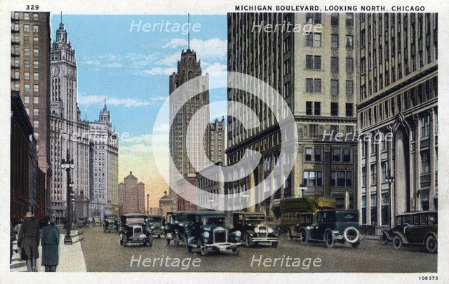 'Michigan Boulevard, Looking North, Chicago', postcard, 1926. Artist: Unknown