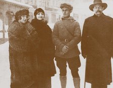 Moura Budberg (second from left) with Maxim Gorky (right), c. 1920. Artist: Anonymous  
