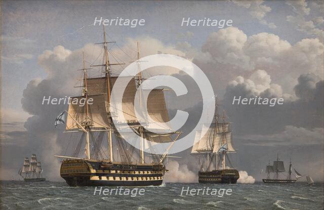 Two Russian Ships of the Line Saluting, 1827. Creator: CW Eckersberg.