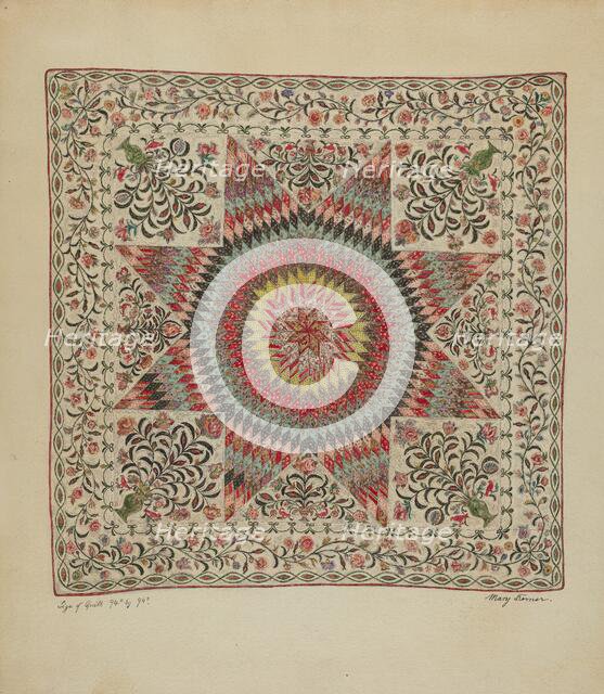 Patchwork and Applique Quilt, c. 1936. Creator: Mary Berner.