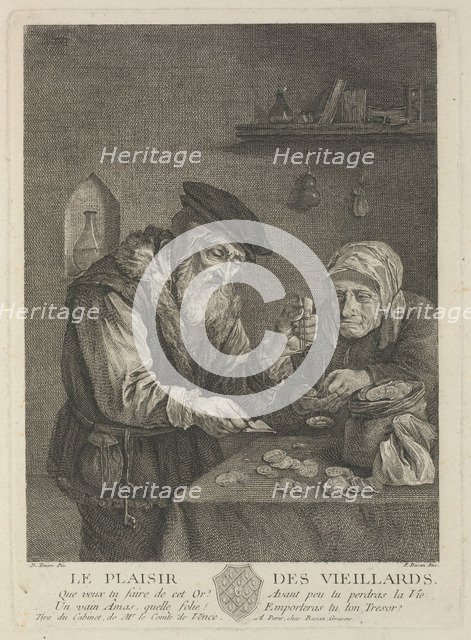 Pleasures of Old Age (after the painting by David Teniers the Younger), Mid of the 18th cen.. Artist: Basan, Pierre-François (1723-1797)